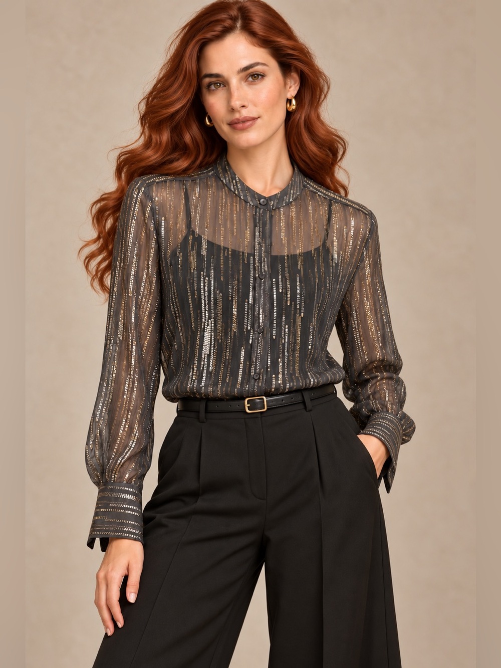 Equipment Jecinthe Sheer Silk Metallic Gold & Silver Blouse Size S (4-6) | NWT